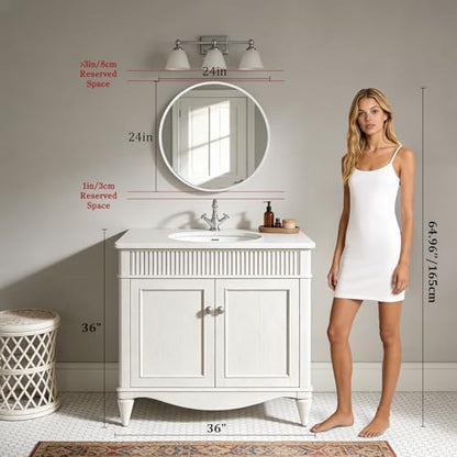 WallBeyond Round Wood Mirror 24 inch Circle Wall Mirror for Bathroom Round Wall Mirror for Wall Decor, Vanity, Entryway Living Room (White)