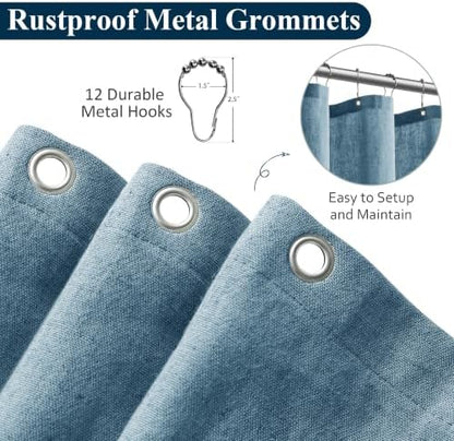 Naturoom Linen Shower Curtain 60x72 Inch for Bathroom Blue 1 Panel