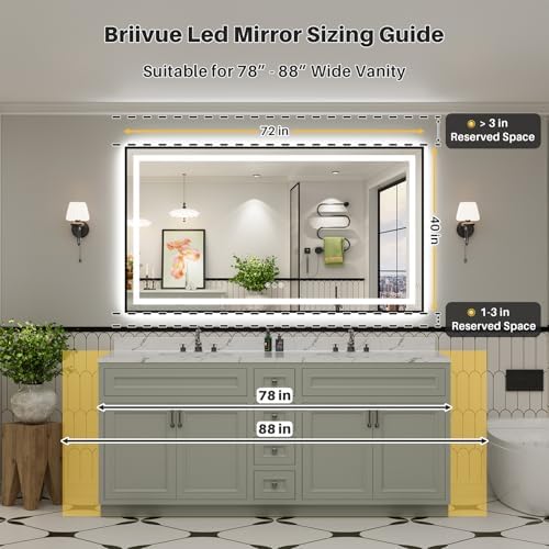 72x40 Inch LED Bathroom Mirror with Black Frame, Backlit & Front Lit