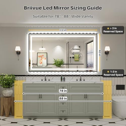 72x40 Inch LED Bathroom Mirror with Black Frame, Backlit & Front Lit