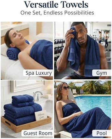 LANE LINEN Bathroom Towel Set 24 Piece Soft Absorbent Quick Dry - Navy
