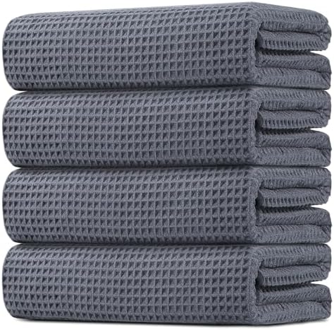 HOMEXCEL Waffle Bath Towels Set of 4 Pack, Waffle Towels for Bathroom, Grey