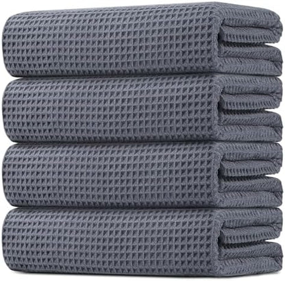 HOMEXCEL Waffle Bath Towels Set of 4 Pack, Waffle Towels for Bathroom, Grey