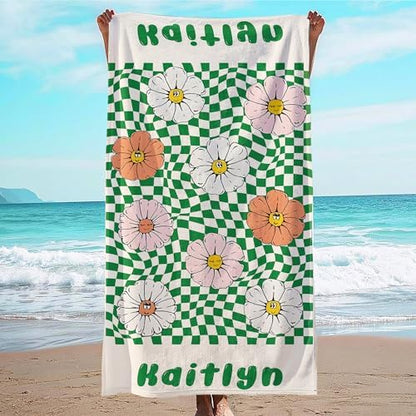 JML Custom Flower Beach Towel with Name, Microfiber, 30 x 60 in