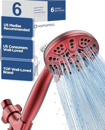 HOPOPRO High Pressure Handheld Shower Head Set with 6 Settings, Ferrari Red