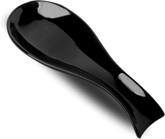 Hasense Spoon Rest for Stove Top, Large Ceramic Spoon Holder for Kitchen Counter, Cooking Utensil Rest for Spatula Ladle and Tong, Utensil Rest for Coffee Bar, Housewarming Gift, Black