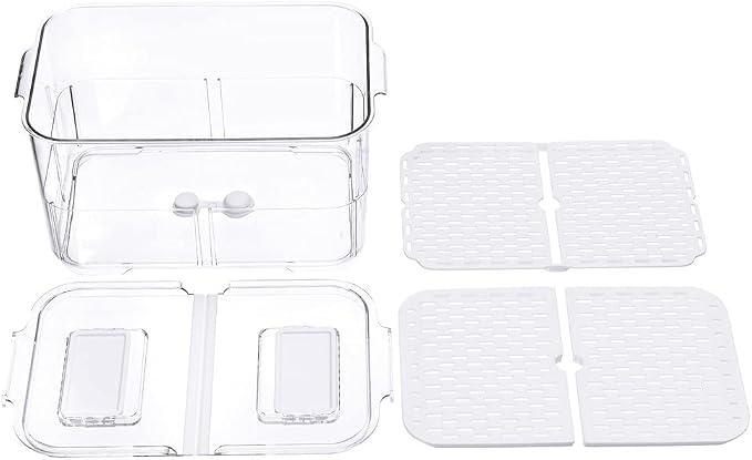 SANNO Vegetable Fruit Storage Containers, Produce Saver Containers Refrigerator Storage Containers Fresh Produce Saver with Lids and Vents,Stackable Salad Lettuce Keeper for Refrigerator