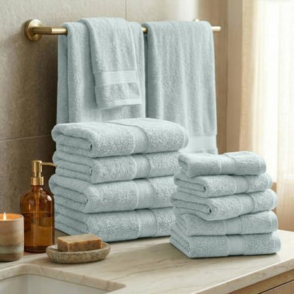 SUPERIOR Egyptian Cotton Ultra Plush & Absorbent, 12 Piece Set, Sea Foam