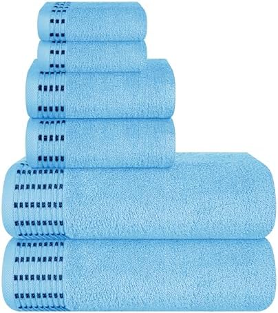 BELIZZI HOME Ultra Soft 6 Pack Cotton Towel Set, Contains 2 Bath Towels 28x55 inch, 2 Hand Towels 16x24 inch & 2 Wash Cloths 12x12 inch, Ideal Everyday use, Compact & Lightweight - Sky Blue