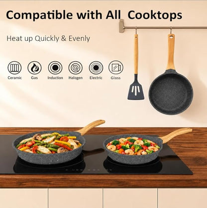 ITSMILLERS Kitchen Nonstick Cookware 3 Piece Omelette Pan Skillet Set, Nonstick Die-cast Deep Frying Pans set with Induction Bottom, 8, 9.5 & 11 Inches Frying Pans with Stay Cool Handles, PFOA Free