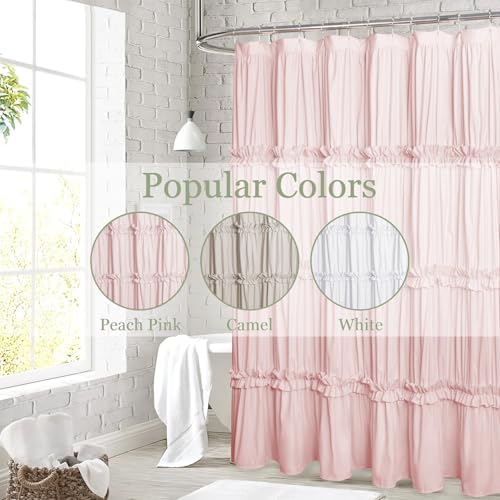 Farmhouse Ruffle Shower Curtain, Peach Pink, 72 x 72 in