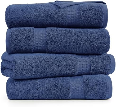 LANE LINEN Bath Sheet Set 100% Cotton 4 Pack Oversized Soft - Navy