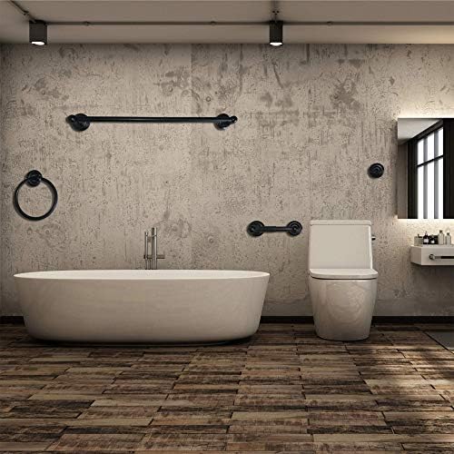 SENTO ROBIKI Black Bathroom Accessories Set, Bath Hardware, Includes Robe Hook, Toilet Paper Holder, Towel Ring, 18” & 24” Towel Bar, Duty Metal Bath Hardware Set Wall Mounted (4-Piece, Matte Black)