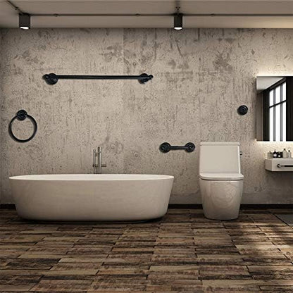 SENTO ROBIKI Black Bathroom Accessories Set, Bath Hardware, Includes Robe Hook, Toilet Paper Holder, Towel Ring, 18” & 24” Towel Bar, Duty Metal Bath Hardware Set Wall Mounted (4-Piece, Matte Black)