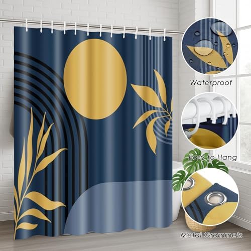 Boho Bathroom Sets with Shower Curtain and Rugs, 4 Pcs, Abstract