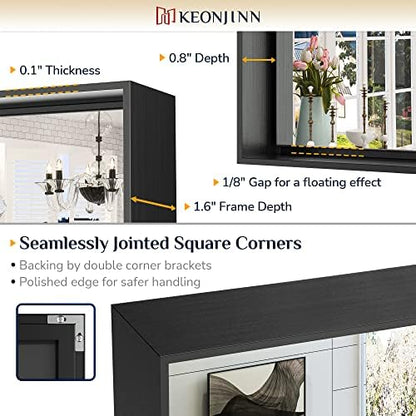 Keonjinn 42x36 Inch Matte Black Bathroom Mirror for Over Sink, Rectangular