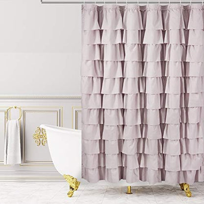 Mauve Shower Curtain for Bathroom, 72 W x 84 H, Cascading Tiered Ruffles