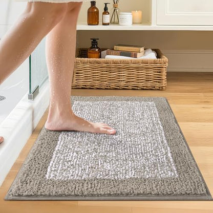 Bathroom Rugs 24x17 Non Slip Washable, Soft Absorbent Bath Mat Greige
