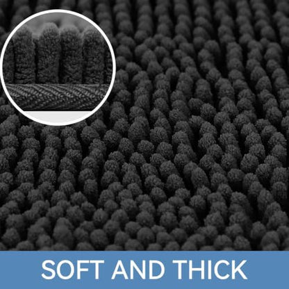 Bcoimo Bath Rug Mat, 70x24 Chenille Non Slip Black Long Bathroom Runner Rug