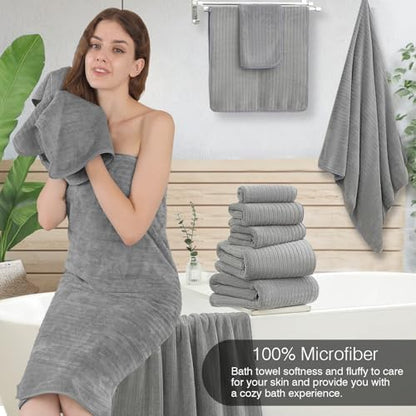 Hailea Grey Hand Towels Set 16x31 Inches,Soft Microfibers Bathroom Towel Set 2 Pack,Highly Absorbent Quick Dry Luxury Towel Hotel Spa Gym Hand Towel Collection for Bathroom