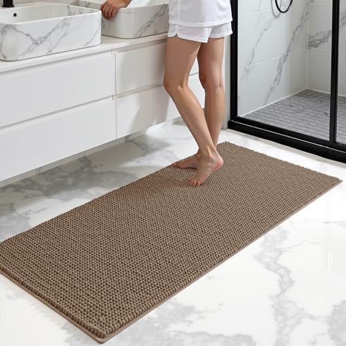 SUBRTEX Bathroom Rugs, 24" x 44" Chenille Bath Rug Soft Short Plush Bath Mat Soft Shower Mat Water Absorbent Shower Mat Quick Dry Machine Washable, Taupe