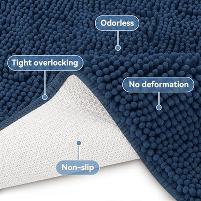 Bcoimo Bath Rug Mat,Chenille Extra Soft Navy Bathroom Floor Shower Tub Mats