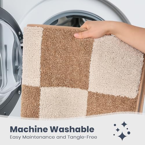 PURRUGS Bathroom Rug Non-Slip Machine Washable 30" x 46", Super Absorbent and Quick-Dry Bath Mat, Extra Soft and Plush Bath Rug for Shower, Bathtub and Sink, Beige & Grayish Brown