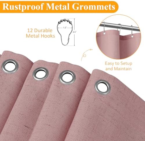 Naturoom Linen Shower Curtain 54x78 Inch for Bathroom Pink 1 Panel
