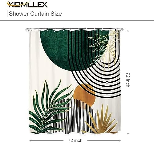 KOMLLEX Mid Century Green Boho Abstract Modern Bathroom Shower Curtain Set