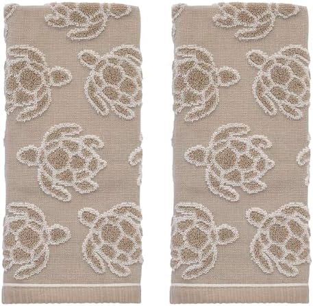 SKL Home Turtle Sculpted Hand Towel Set-2pc, 100% Cotton Jacquard, Taupe