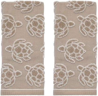 SKL Home Turtle Sculpted Hand Towel Set-2pc, 100% Cotton Jacquard, Taupe