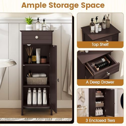 GIANTEX 34.5" Bathroom Cabinet with Drawer & Single Door (Brown)