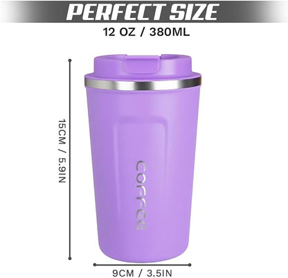 SPLMIFA Travel coffee mugs leak-proof, reusable coffee cup with lid, stainless steel vacuum insulated coffee tumblers, thermal insulation cups for men & women keep drinks hot & cold (2nd-Purple, 12OZ)
