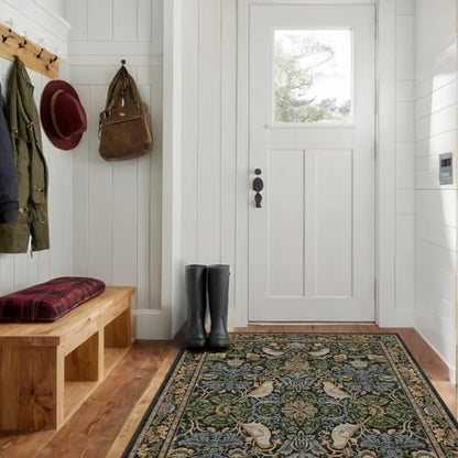 Large Entryway Rugs Indoor - 3x5 Washable Rugs for Kitchen Bedroom Beside Bed Door Mat Indoor Entrance with Moody Woodland Flowers, Non Slip Stain Resistant Low Pile