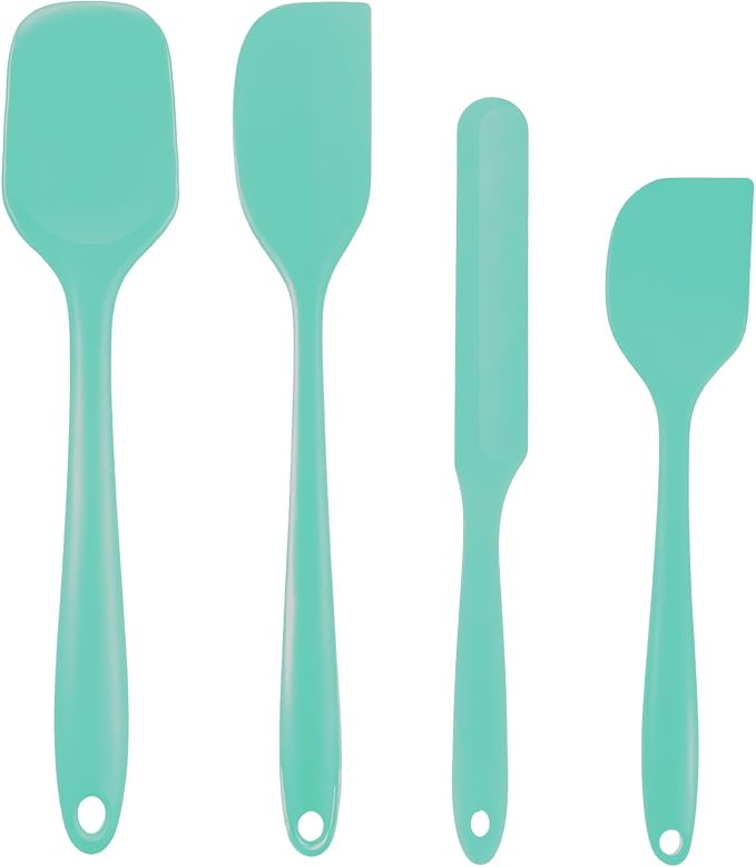 Silicone Spatula Set, Food Grade Rubber Spatula, 4 Pcs Heat Resistant Silicone Spatulas, One Piece Design Non-Stick Kitchen Utensils for Cooking, Stirring, Baking & Mixing, Dishwasher Safe (Green)