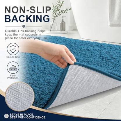 OLANLY Microfiber Small Bathroom Rugs 24x16, Soft Bath Mat, Peacock Blue