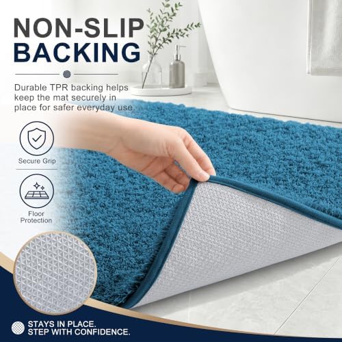 OLANLY Microfiber Large Bathroom Rugs 44x32, Soft Bath Mat, Peacock Blue
