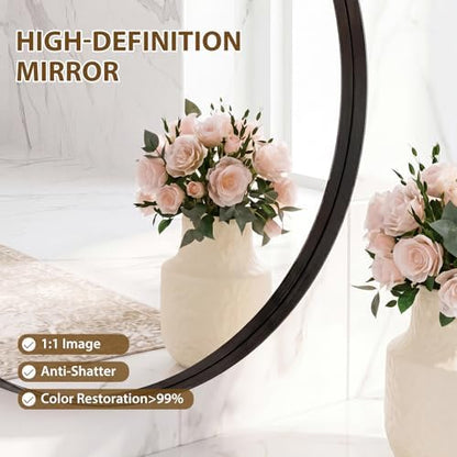 Sweetcrispy Round Bathroom Wall Mirror, Circle Vanity Mirror, 24 Inch