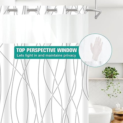 LXBNI No Hook Shower Curtain with Liner, Grey Shadow, 71 x 74 Inch