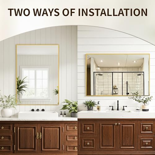 FICTOR Bathroom Vanity Mirror for Over Sink, 20" x 30", Gold