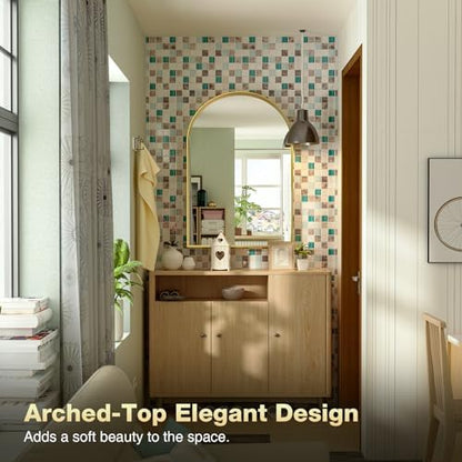 Brightify Arched Mirror, Arched Wall Mirror, 20 x 30 Inch Gold Arch Mirror, Metal Frame Gold Bathroom Mirror, Arched Top Bathroom Vanity Mirror for Living Room Bedroom Mantel Entryway Hallways