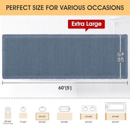 IM HOME Waffle Bath Mat Blue 5'x2', Boho Woven Modern Bath Mat Rugs, Absorbent Non Slip Bathroom Rugs, Soft Washable Bath Rugs with Tassels for Bathroom, Bedroom, Kitchen, Shower, Tub