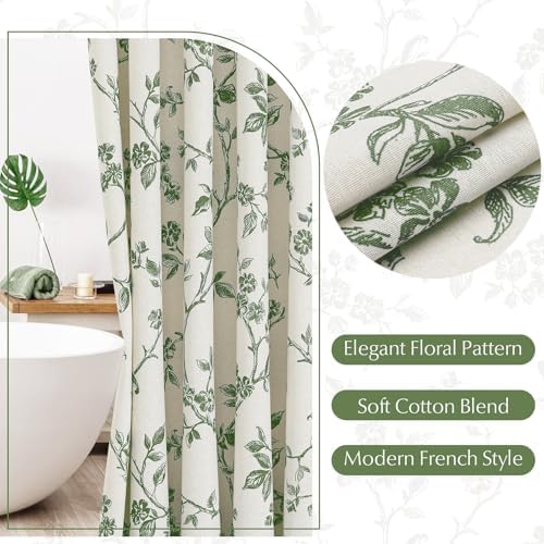 MitoVilla Sage Green Cotton Floral Shower Curtain for Bathroom, 72 x 72