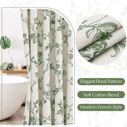 MitoVilla Sage Green Cotton Floral Shower Curtain for Bathroom, 72 x 72