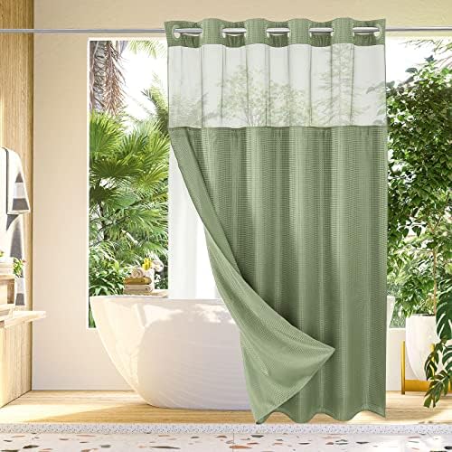 Gibelle No Hook Cloth Green Shower Curtain with Liner, 72x86