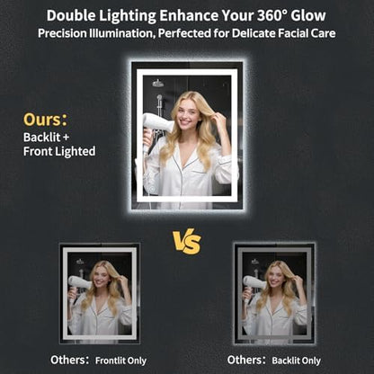 24"x32" LED Bathroom Mirror with Lights, Backlit+Frontlit, Anti-Fog