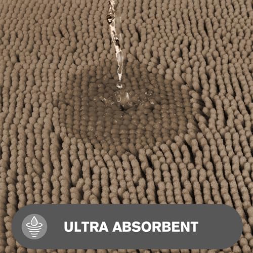 Bathroom Runner Rug 24 x 72 Non Slip – Extra Long Bath Mat | Absorbent and Washable Thick Chenille Runner Rug for Bathroom, Shower, Tub, Sink(Taupe)