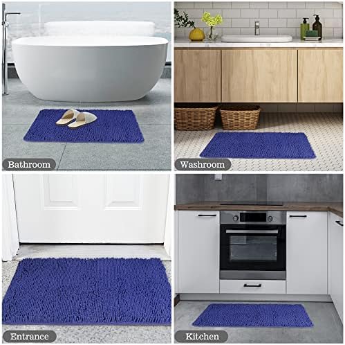 Yeaban Chenille Royal Blue Bathroom Rug 24"x36", Non-Slip Rubber Backing