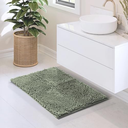 Hearth & Harbor Bathroom Rugs, Chenille Bath Mat - Machine Washable Bath Mats for Bathroom Non-Slip Backing Rubber, Quick Dry Bathroom Mat