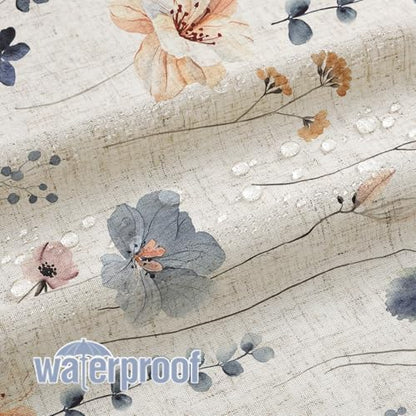 Gibelle Blue Linen Watercolor Floral Fabric Shower Curtain, 36x72